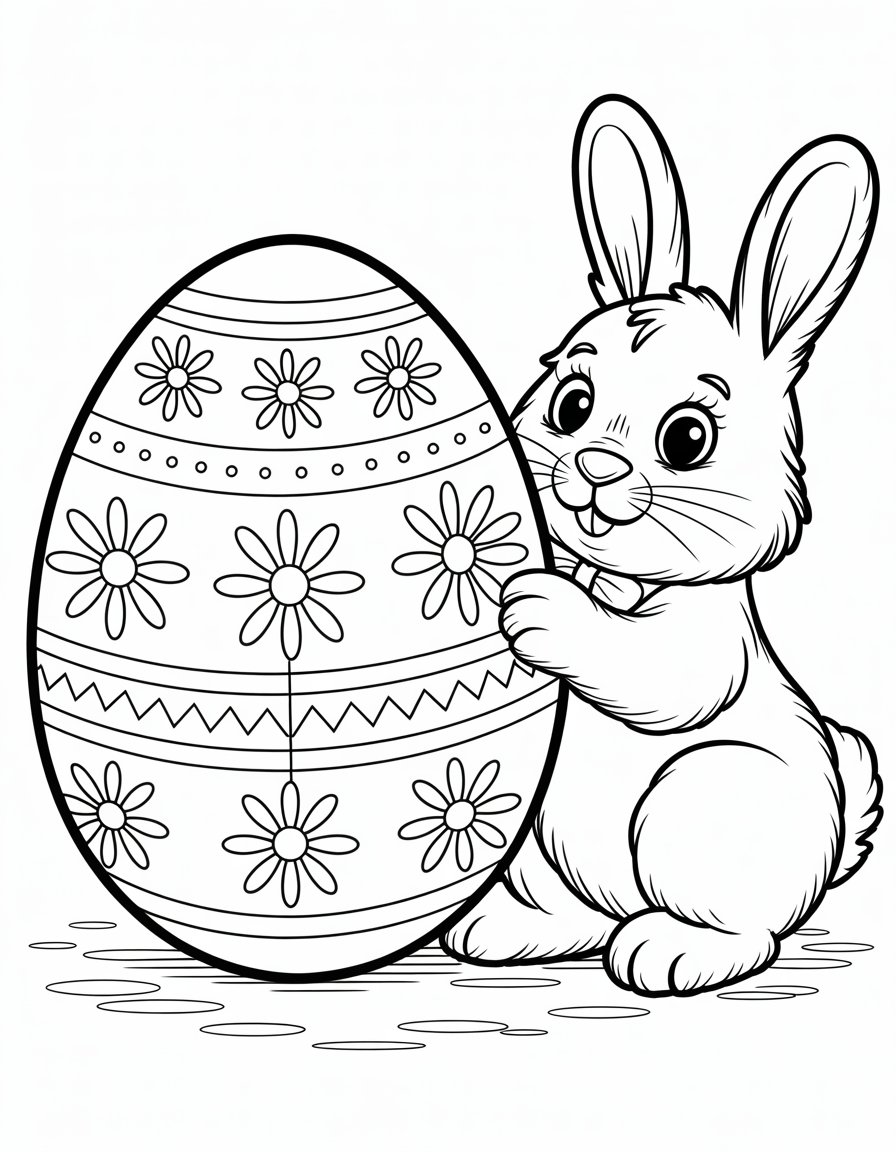 easter egg and bunny coloring page