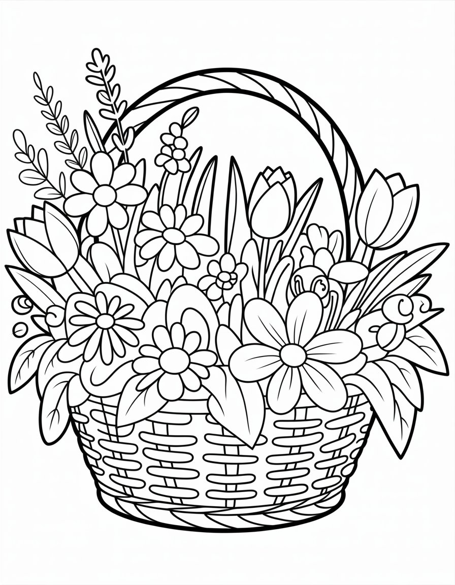 flower basket coloring page