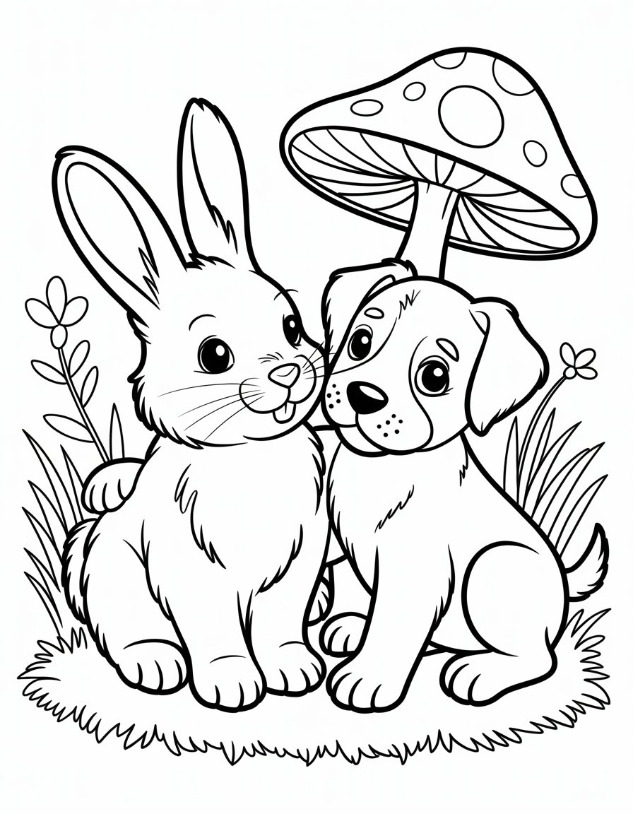 puppy and bunny coloring page