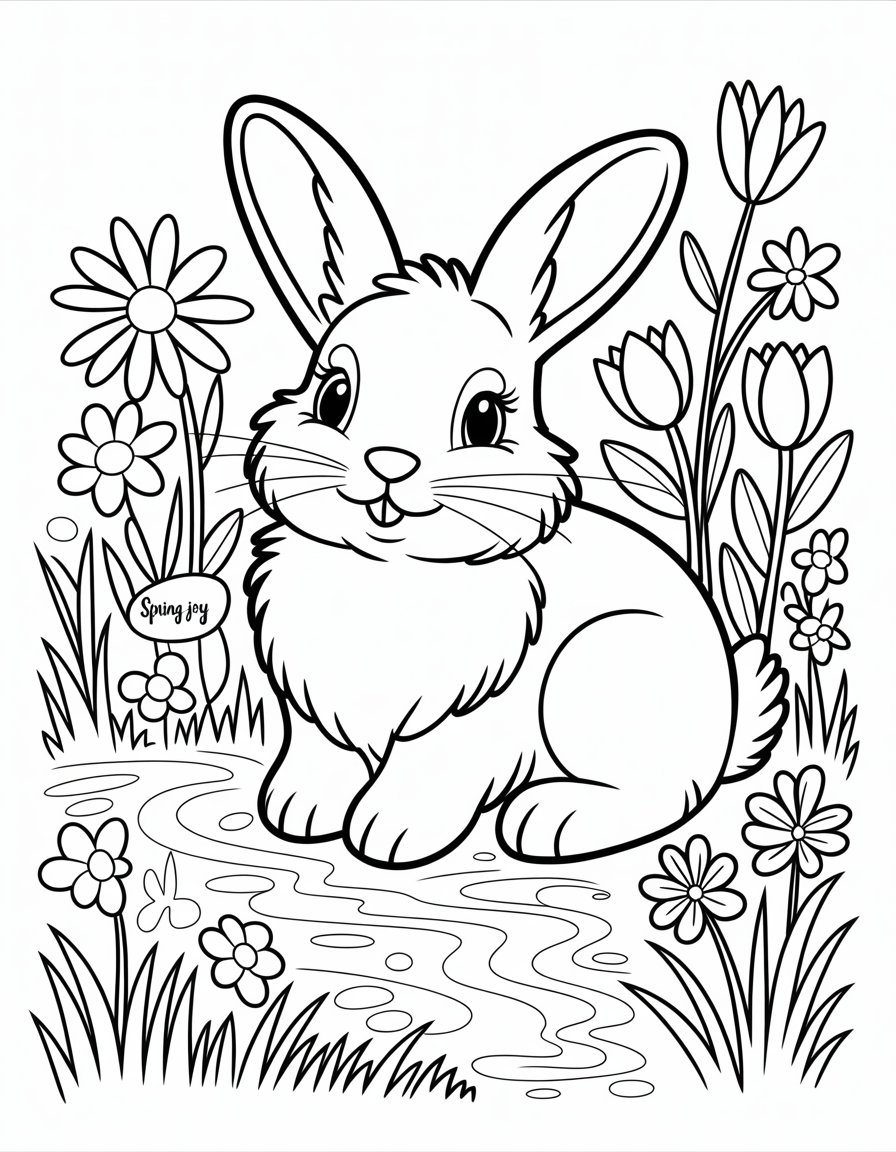 spring bunny coloring page