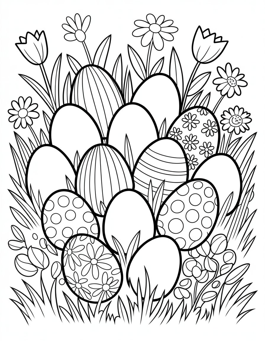 spring eggs coloring page