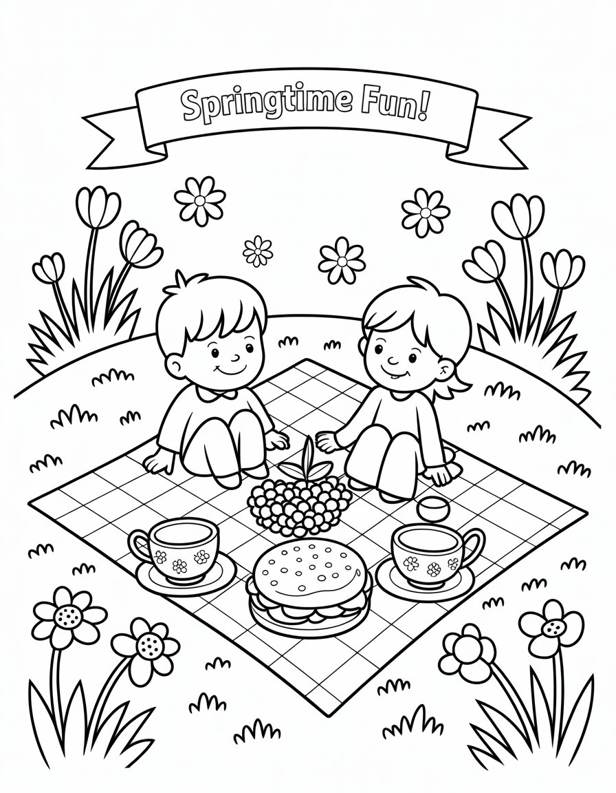 spring picnic coloring page