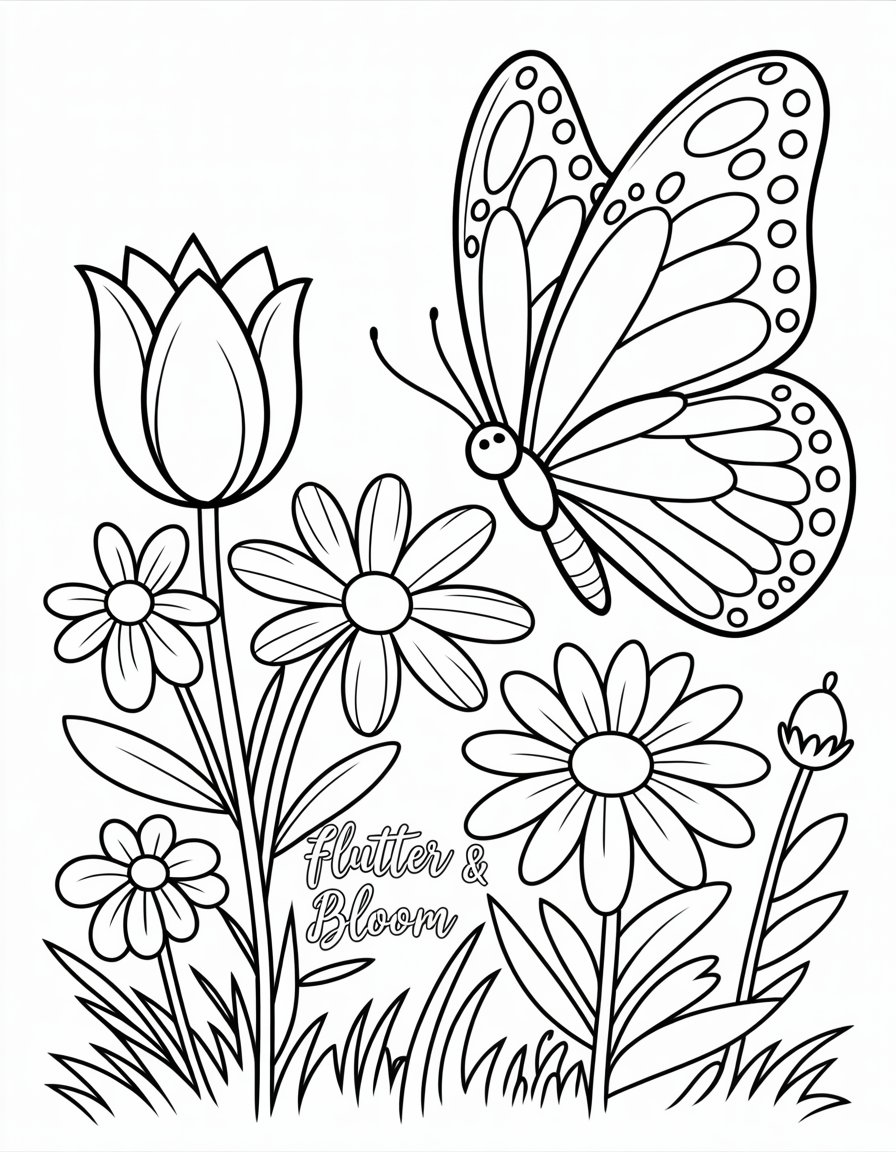 butterfly and flower coloring page