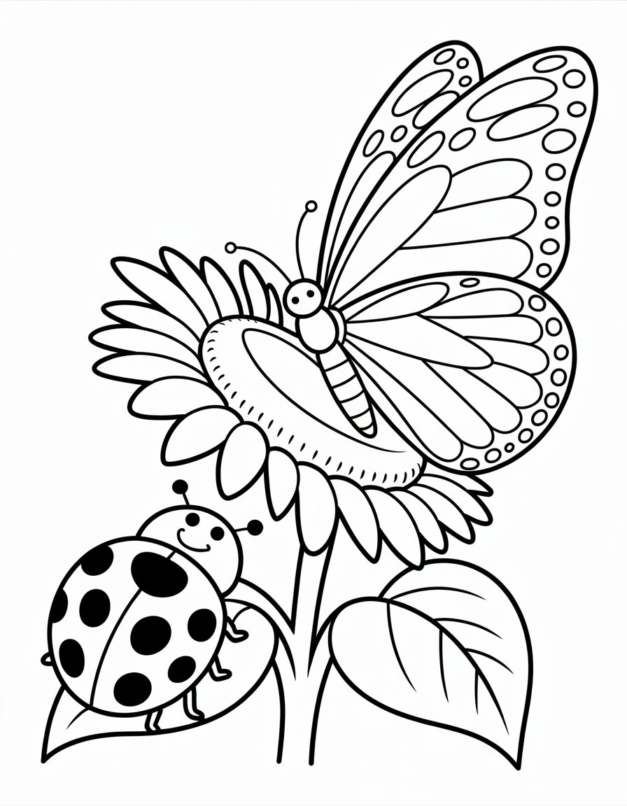 butterfly and ladybug coloring page