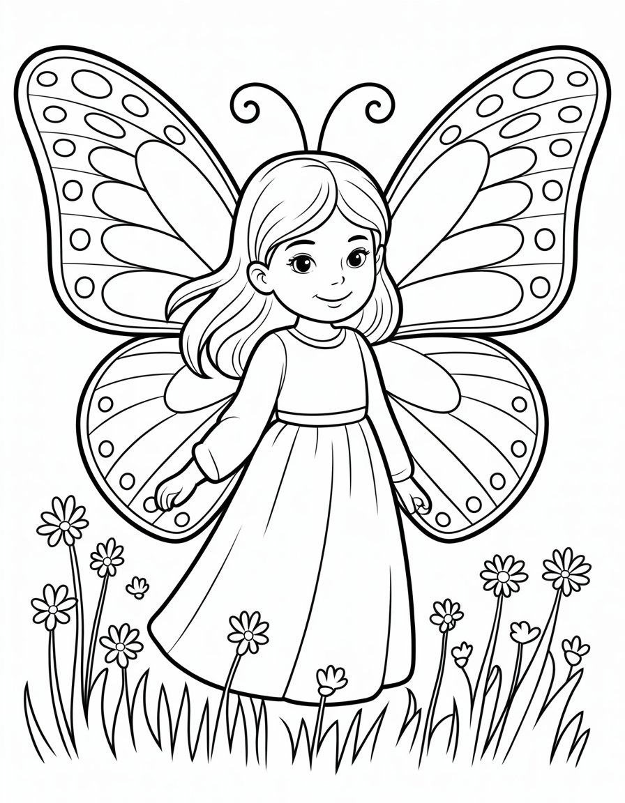 butterfly girl coloring page