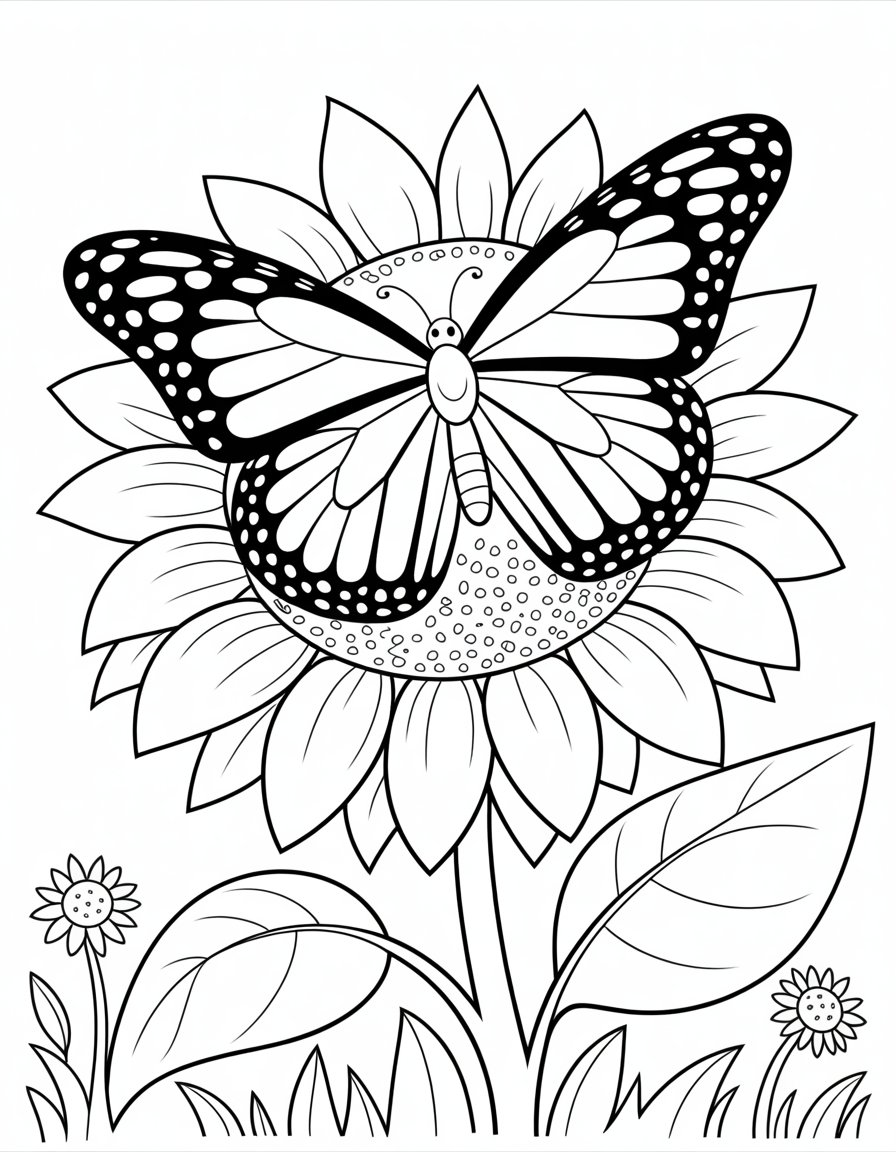 butterfly on flower coloring page