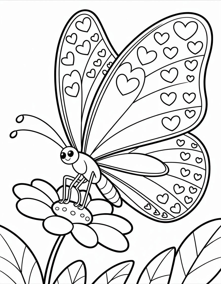 butterfly with hearts coloring page