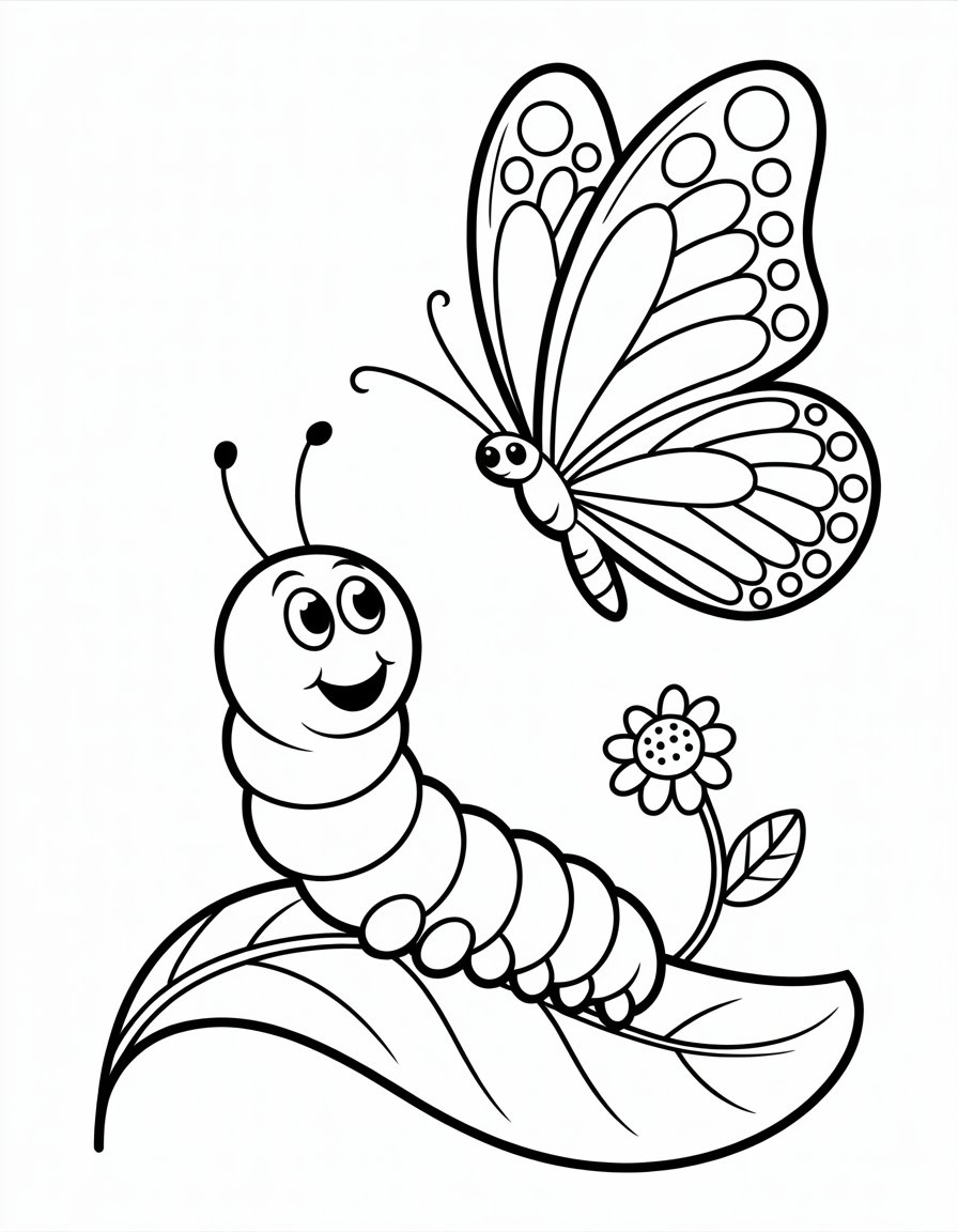 caterpillar and butterfly coloring page