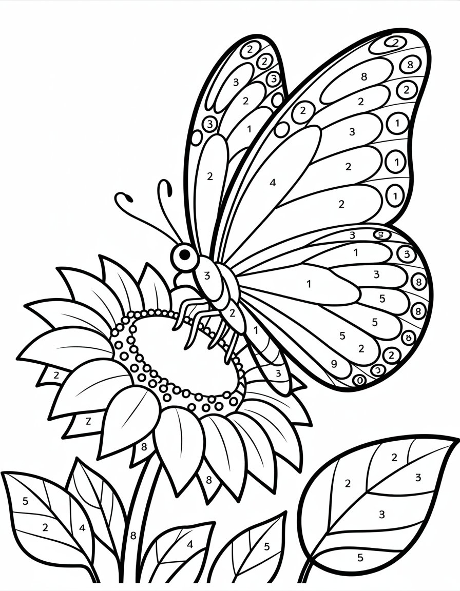 color by number butterfly coloring page