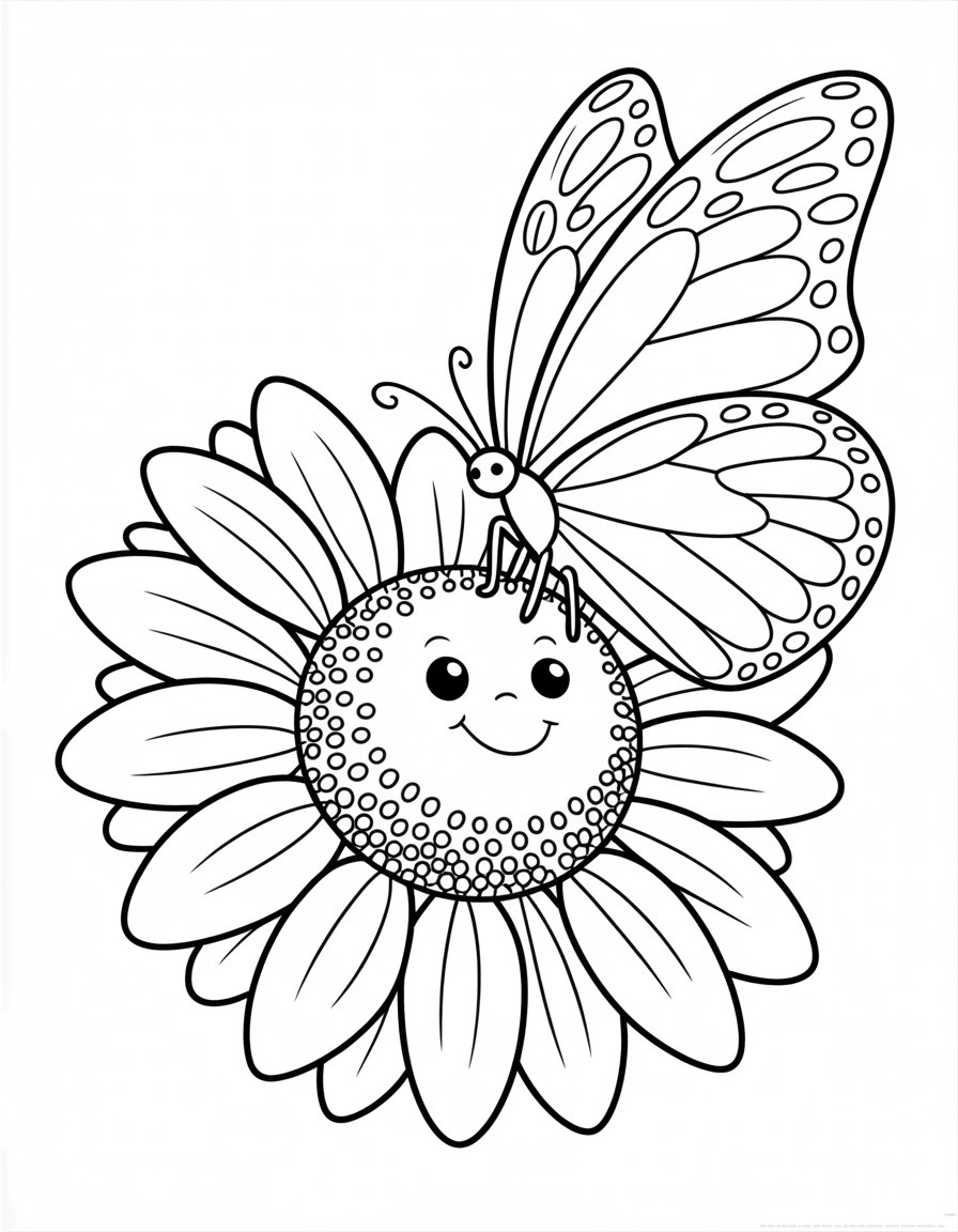 flower with butterfly coloring page