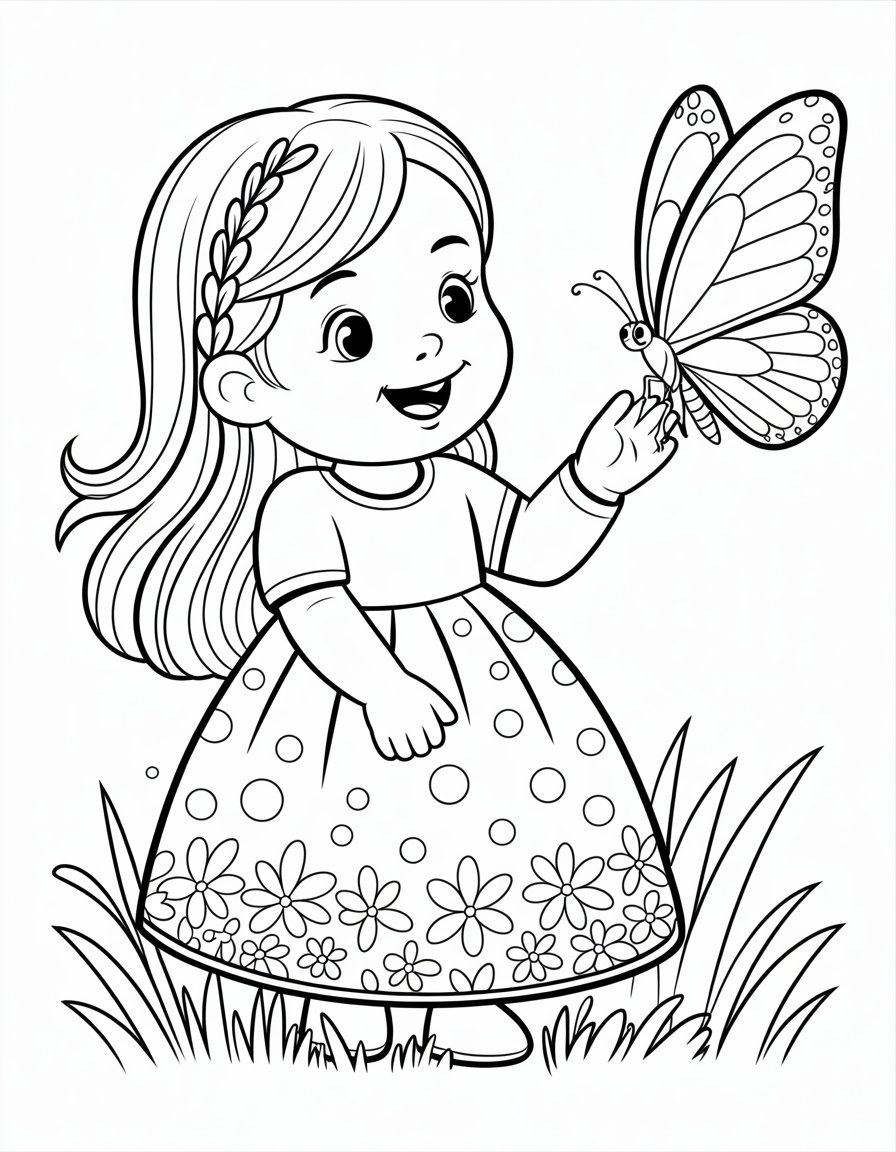 girl cute butterfly coloring page