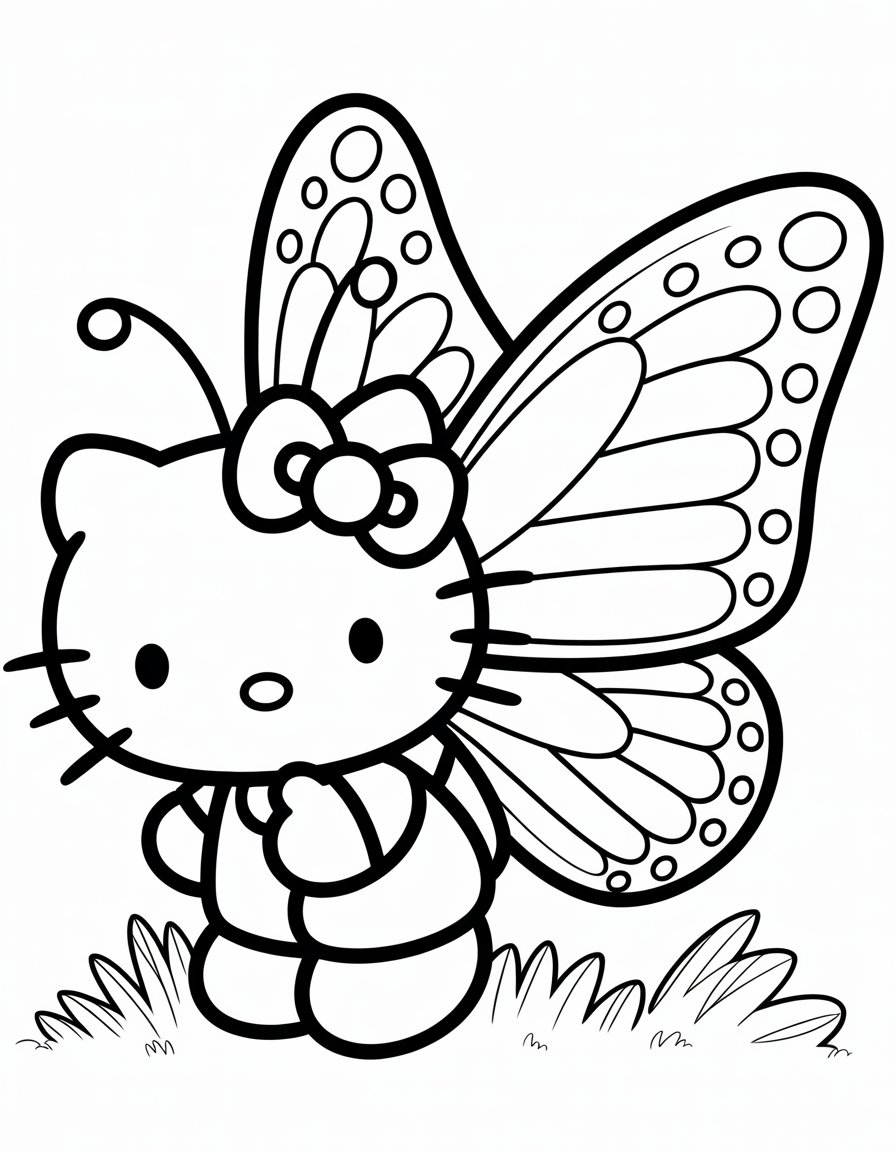 hello kitty butterfly coloring page