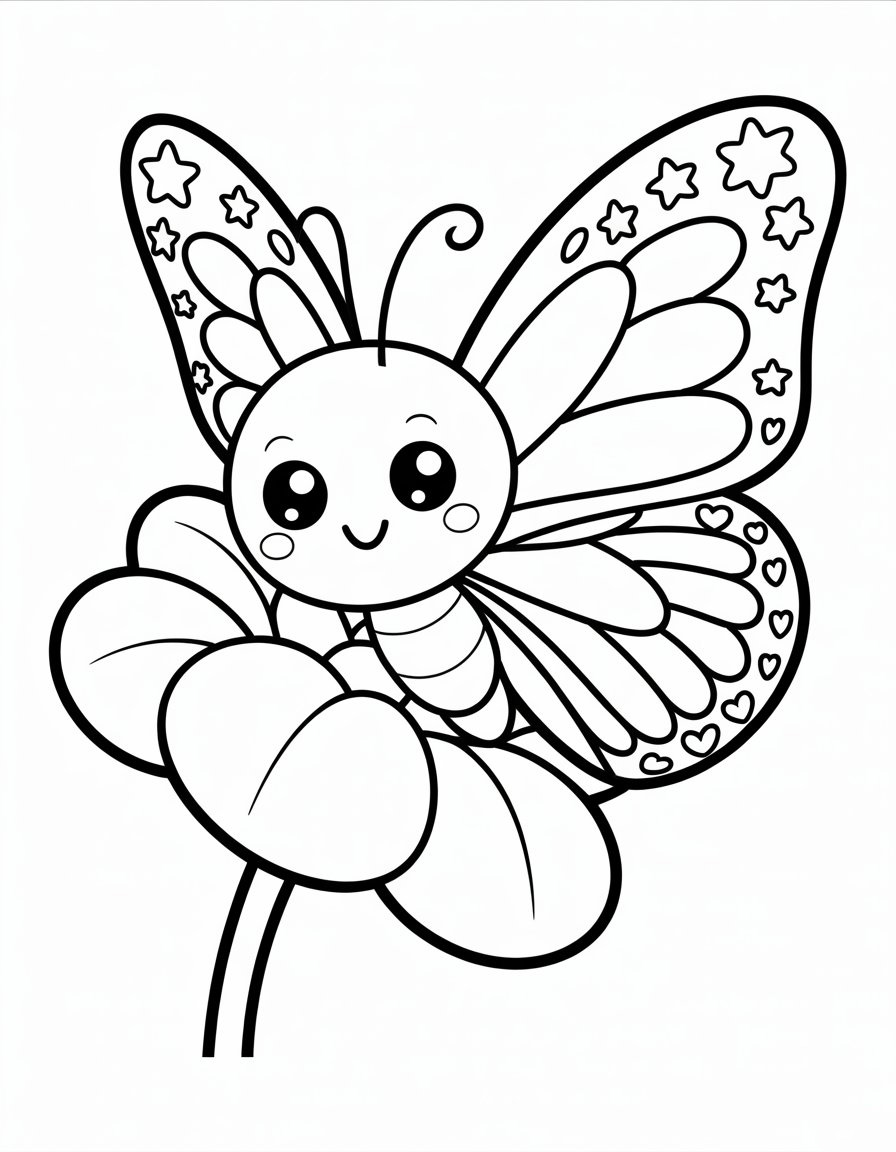 kawaii butterfly coloring page