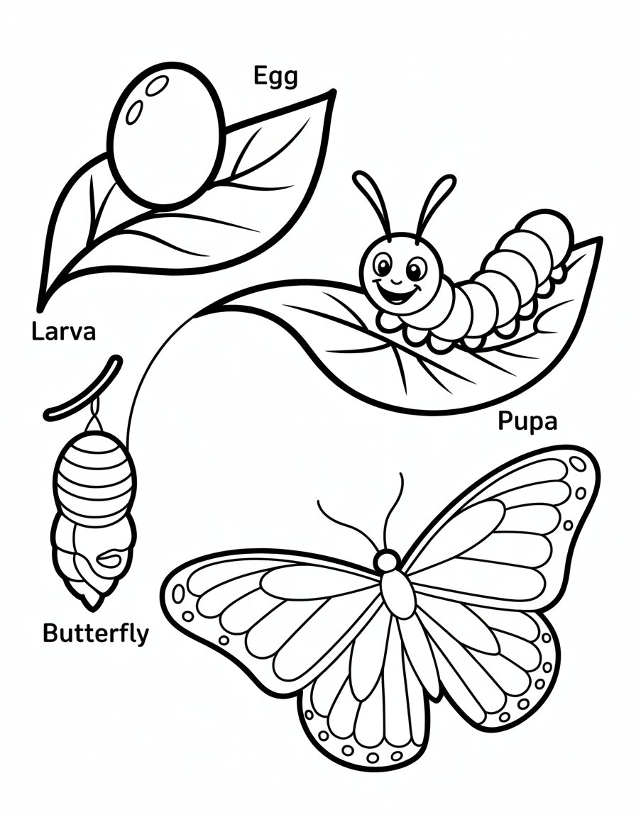 life cycle of a butterfly coloring page