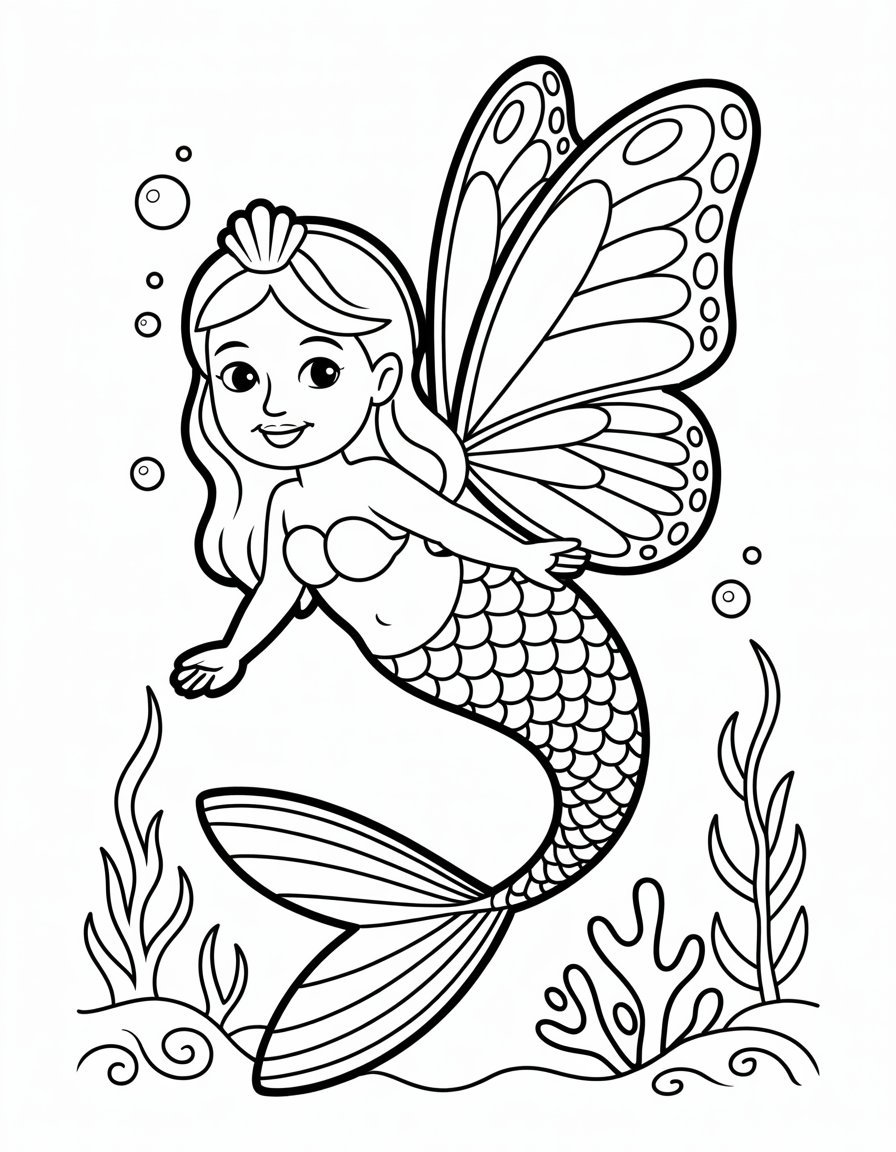 mermaid butterfly coloring page