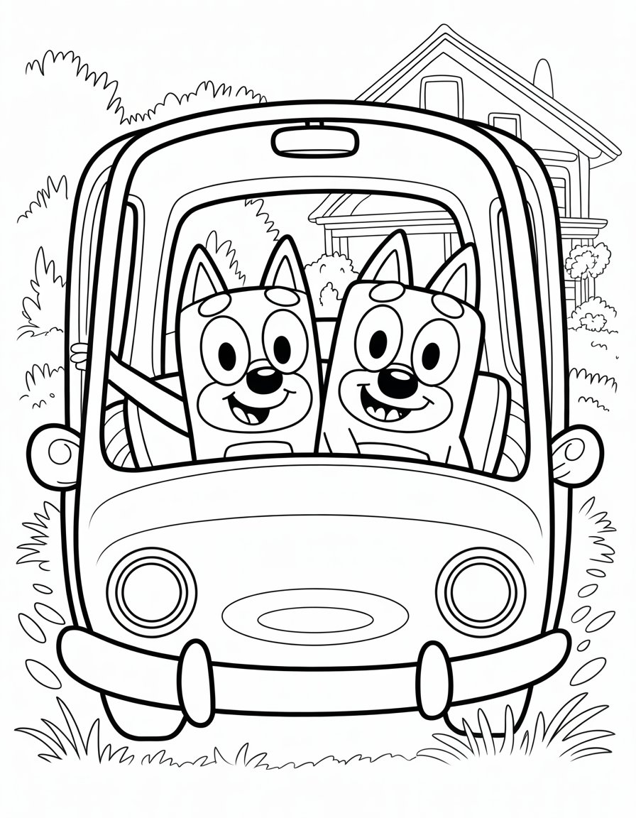 bluey car coloring page