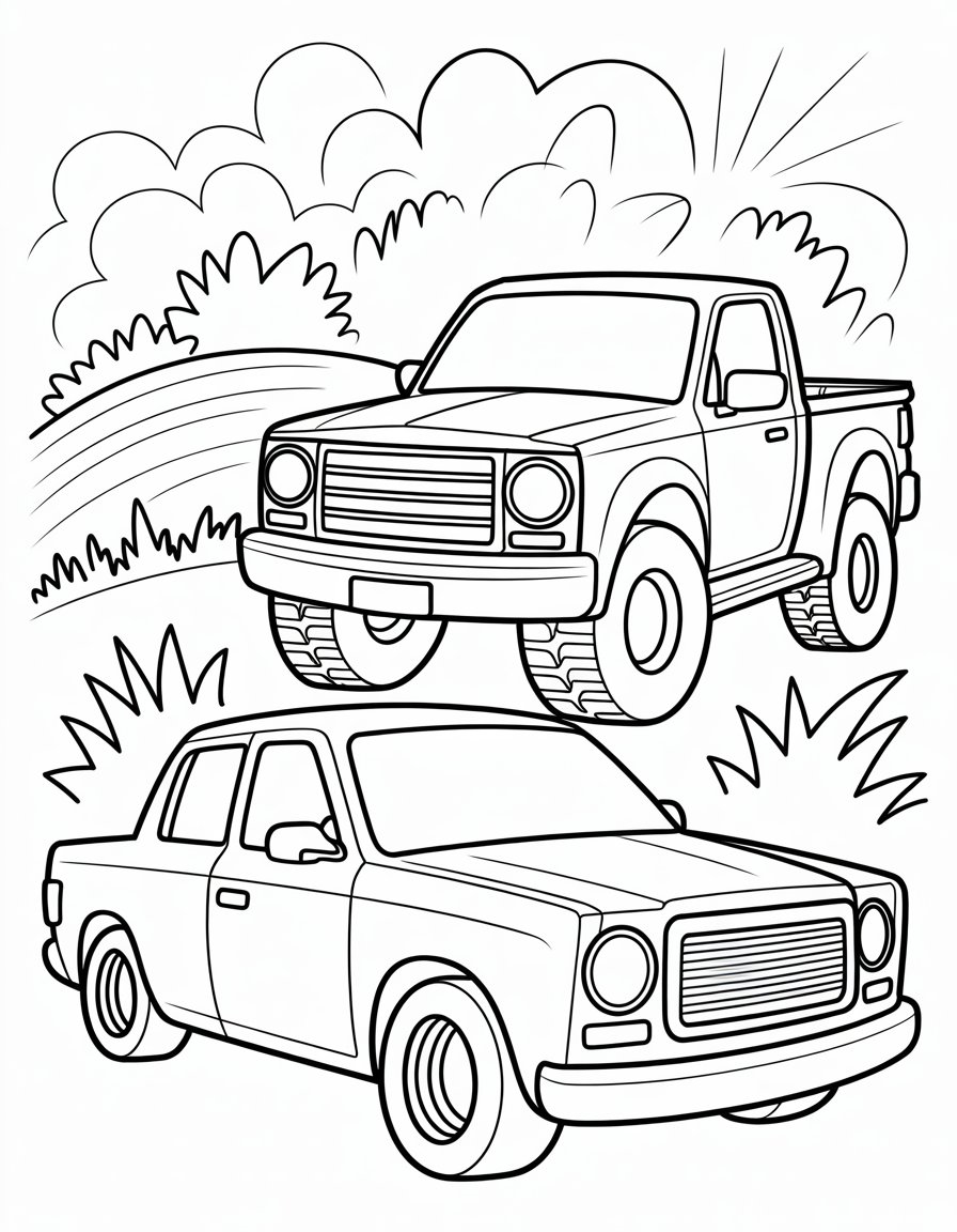 cars and trucks coloring page