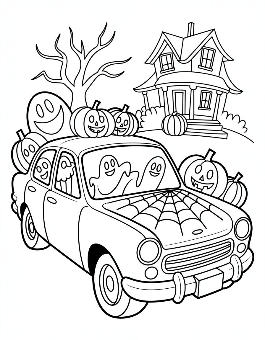halloween car coloring page