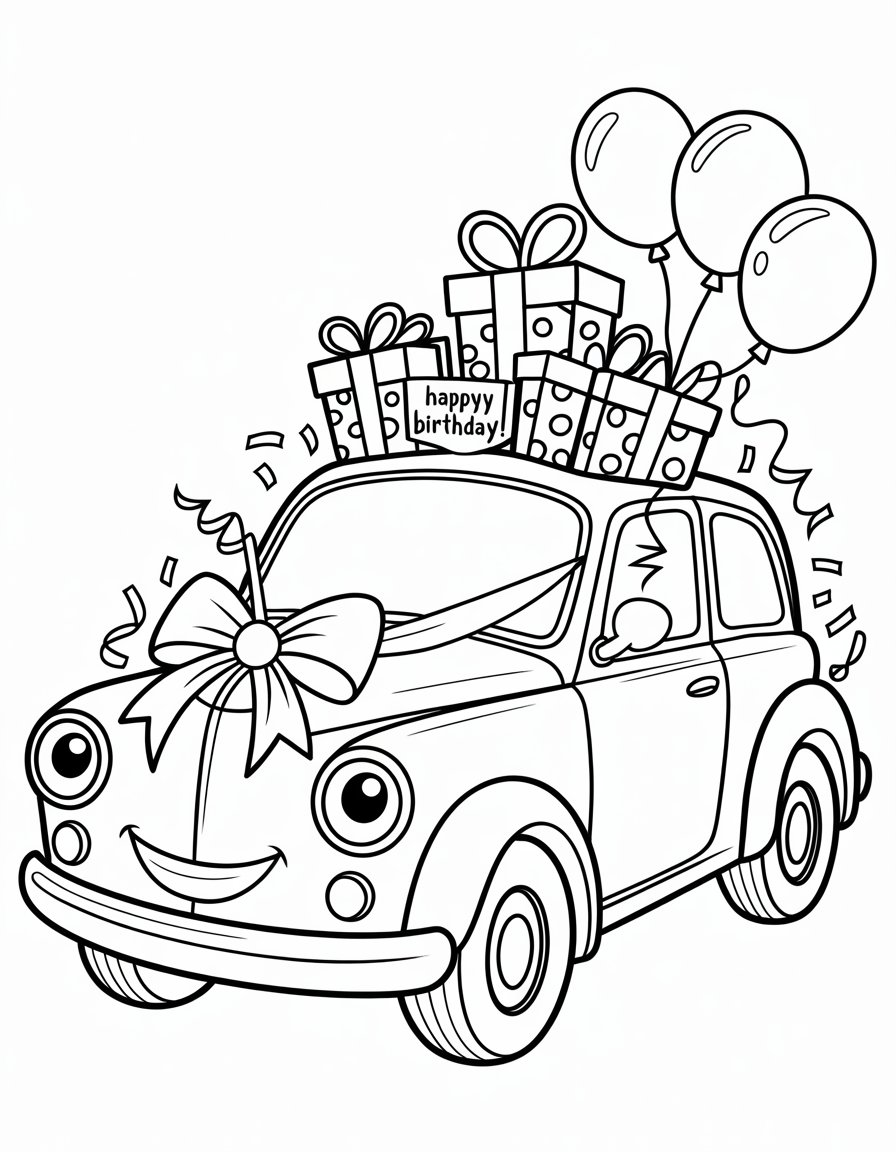happy birthday car coloring page
