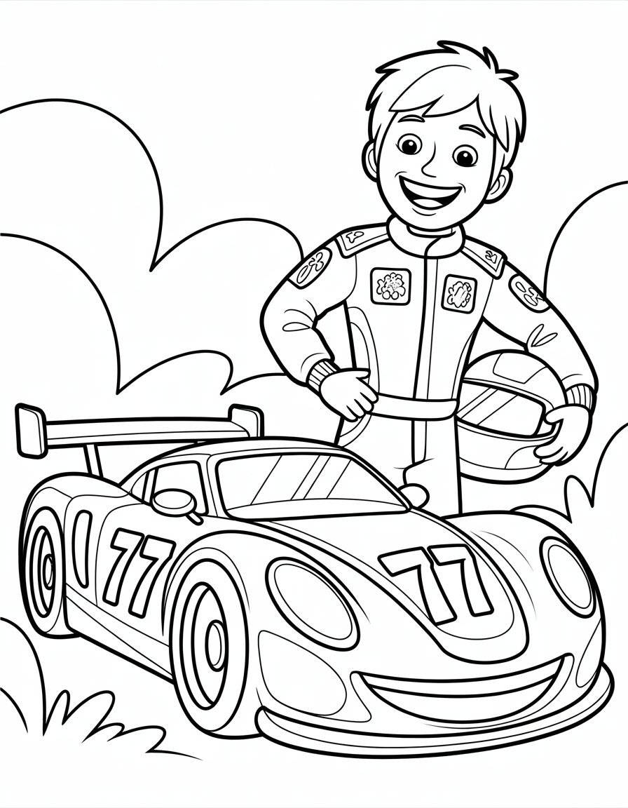 race car driver coloring page