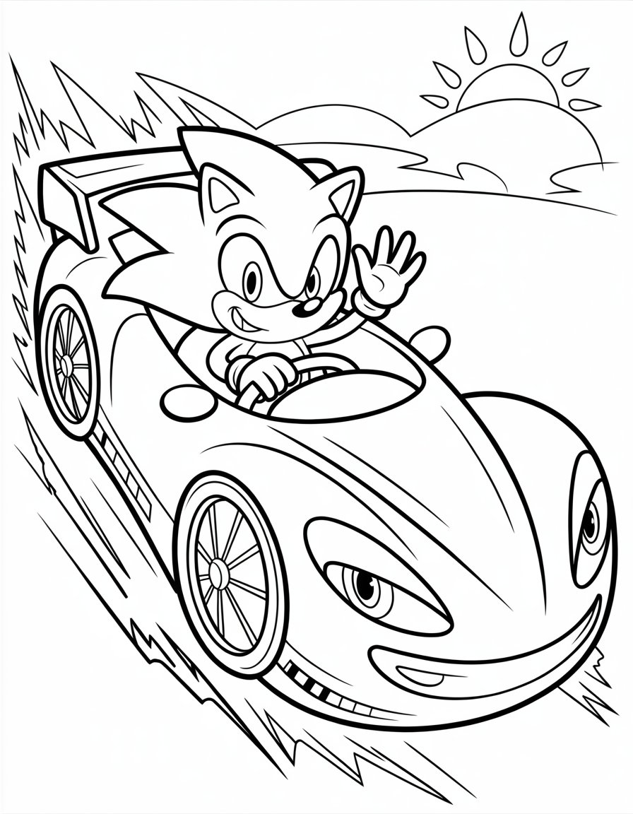 sonic car coloring page