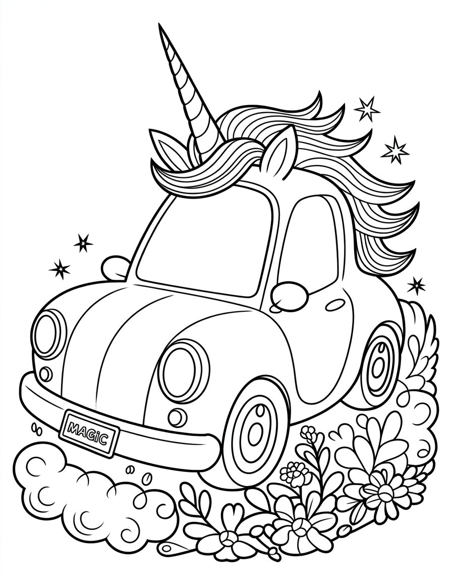 unicorn car coloring page