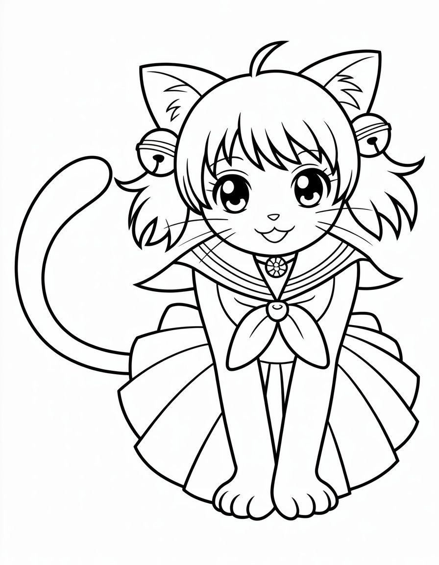 anime cat girl coloring page