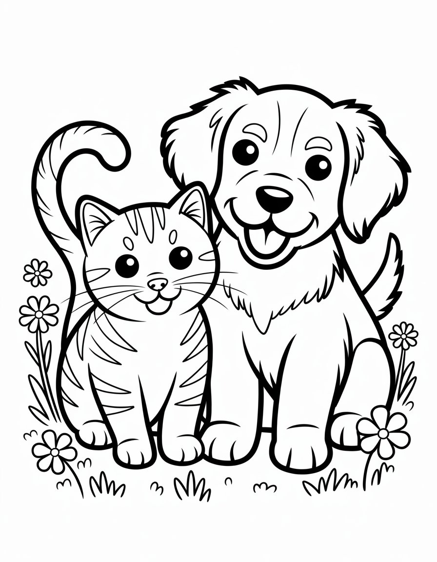 cat and dog coloring page