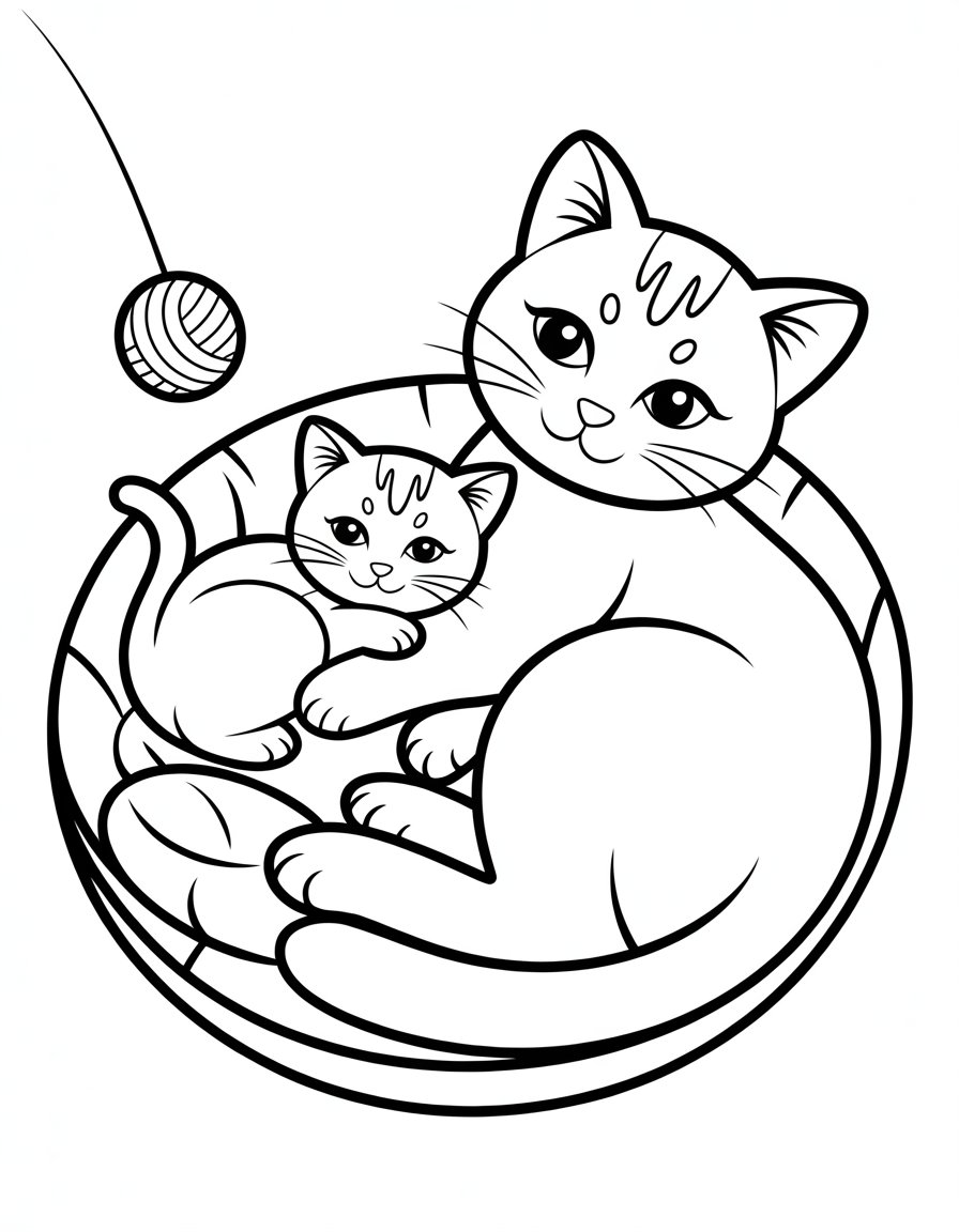 cat and kitten coloring page
