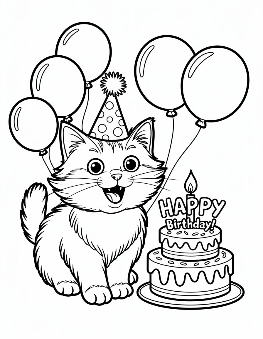cat birthday coloring page