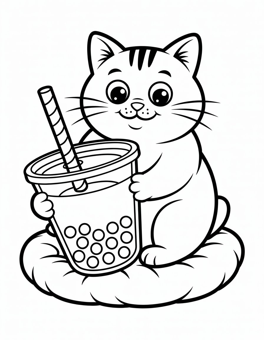 cat boba coloring page