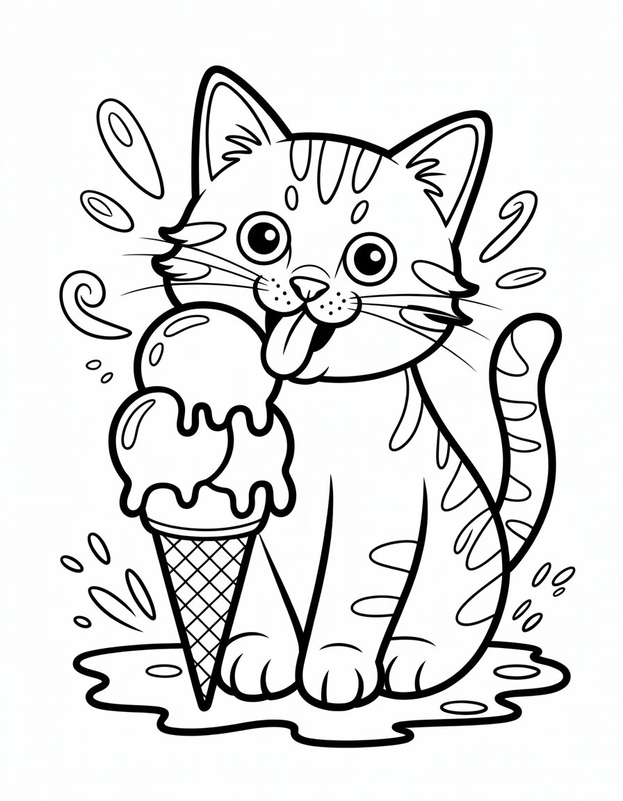 cat ice cream coloring page