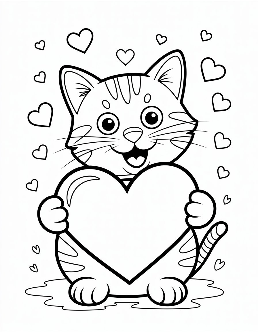 cat valentine coloring page