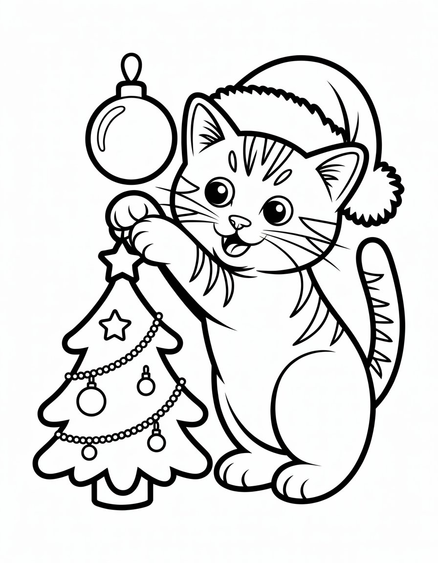 christmas cat coloring page