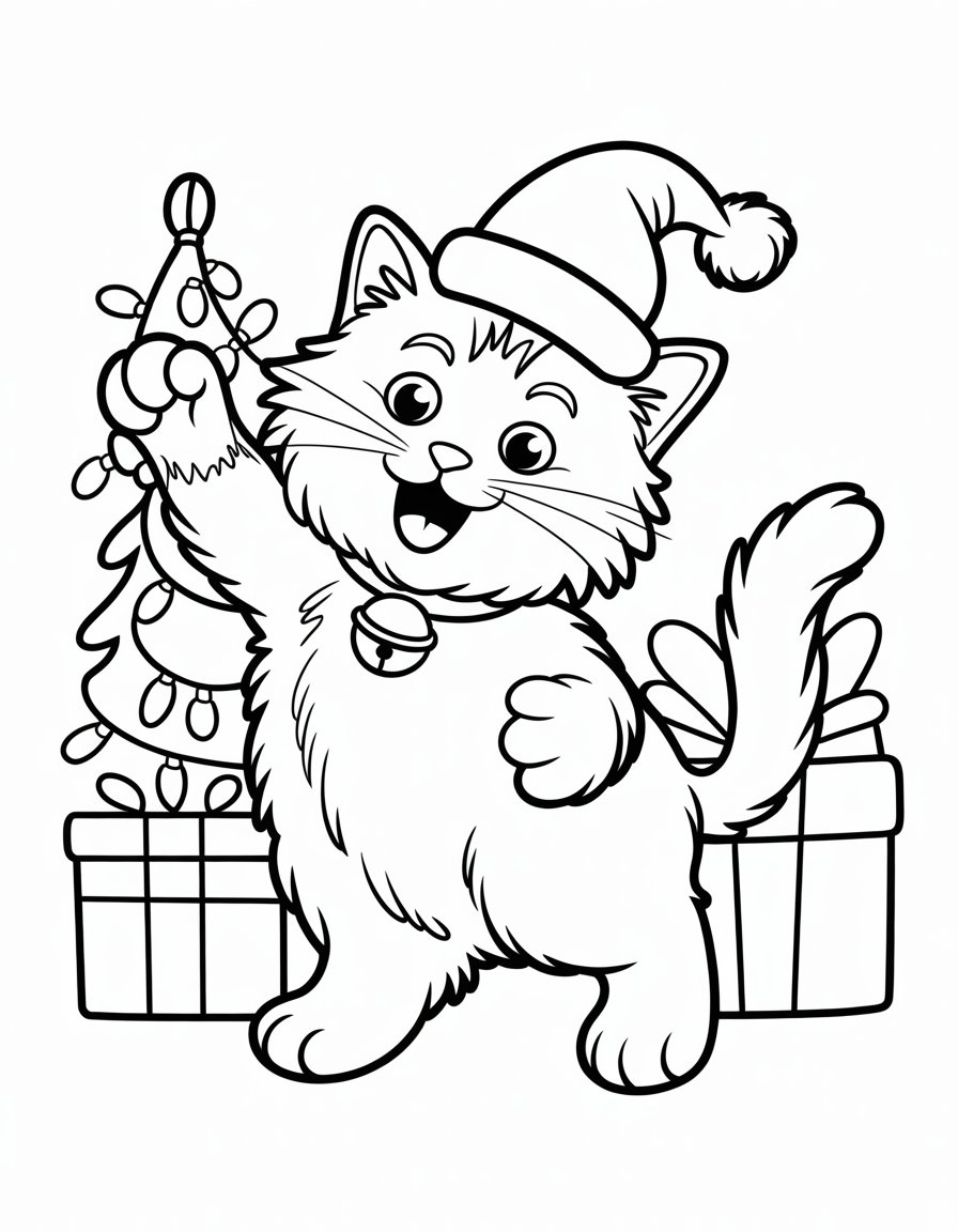cute christmas cat coloring page