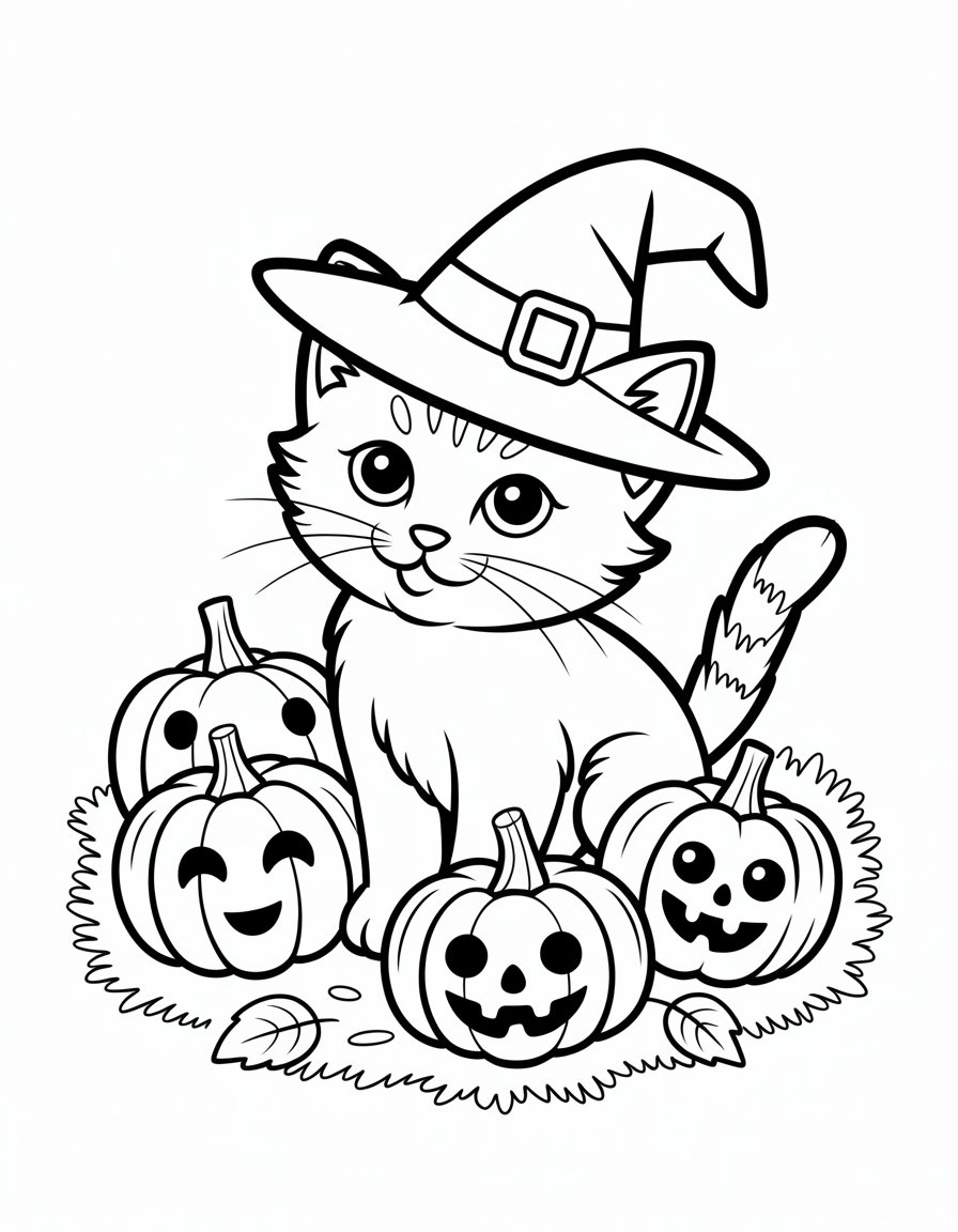 cute halloween cat coloring page