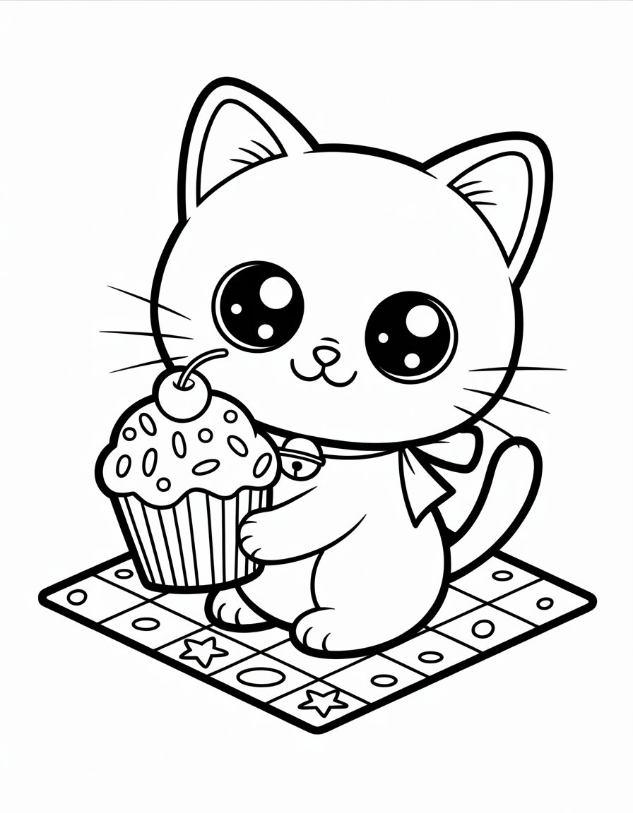 kawaii cat coloring page
