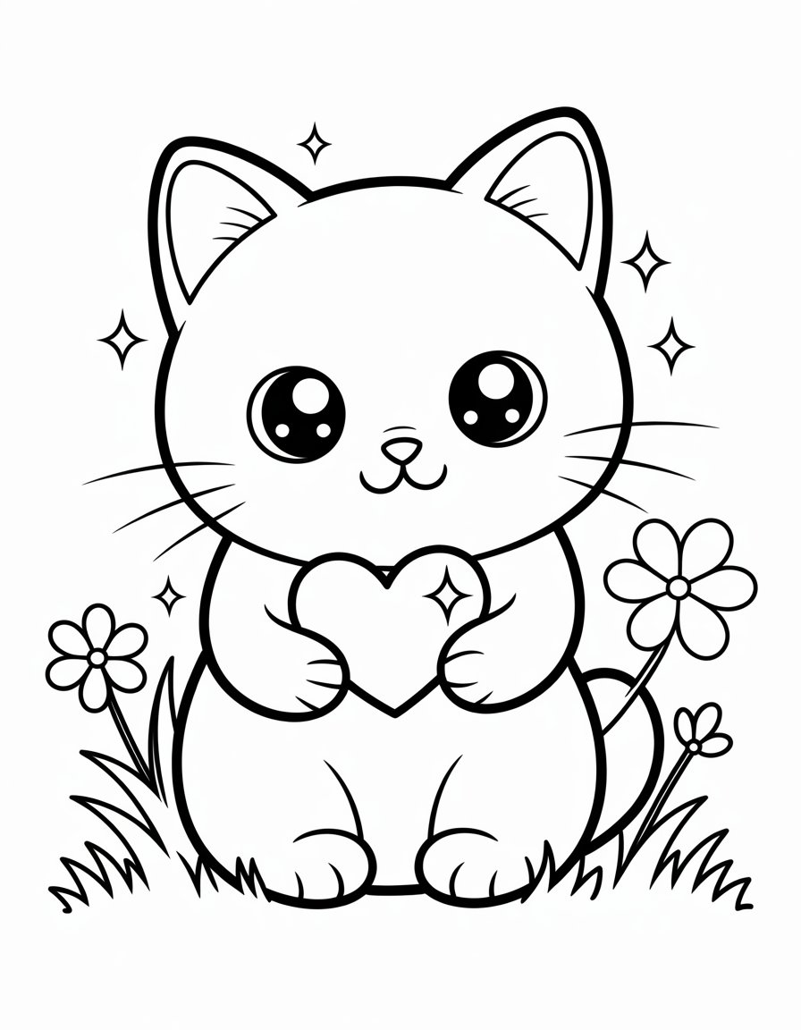 kawaii cute cat coloring page