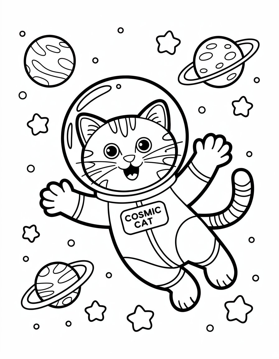 space cat coloring page