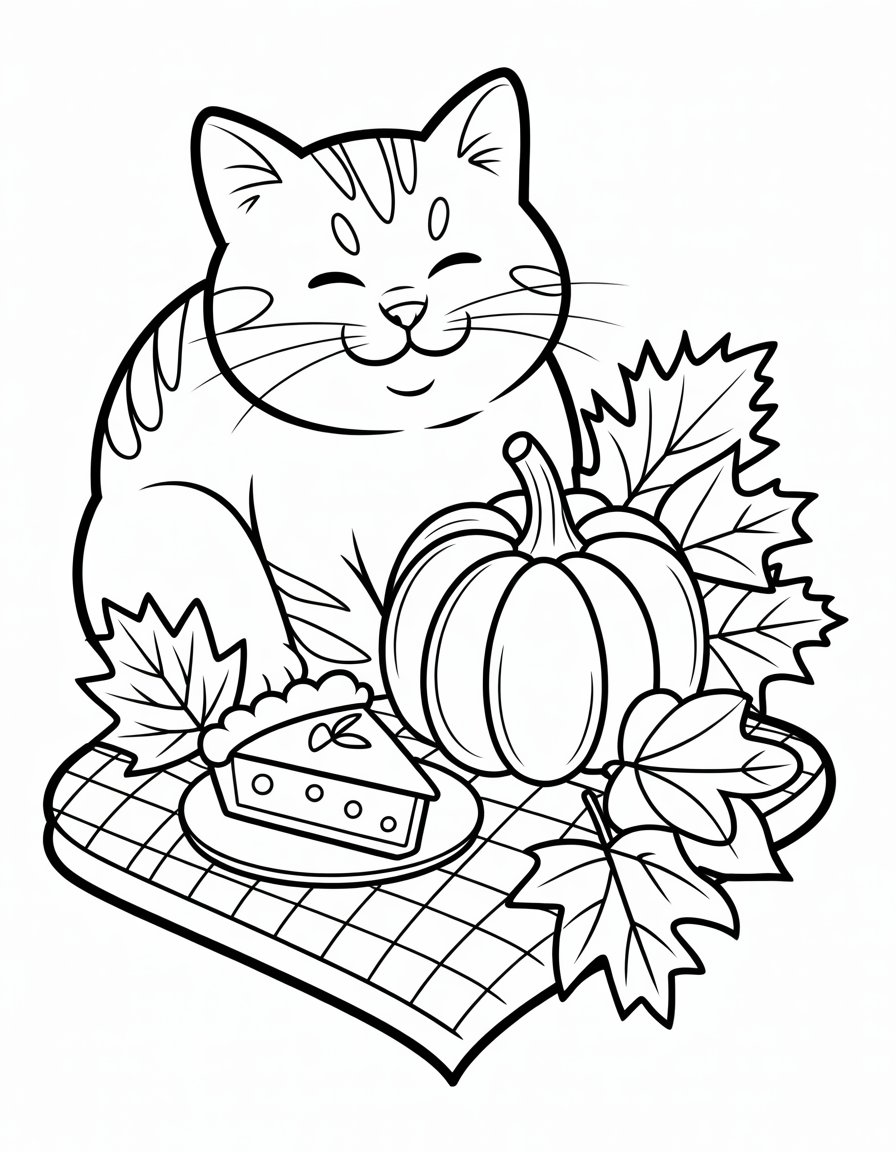 thanksgiving cat coloring page