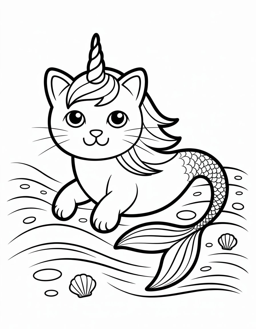unicorn cat mermaid coloring page