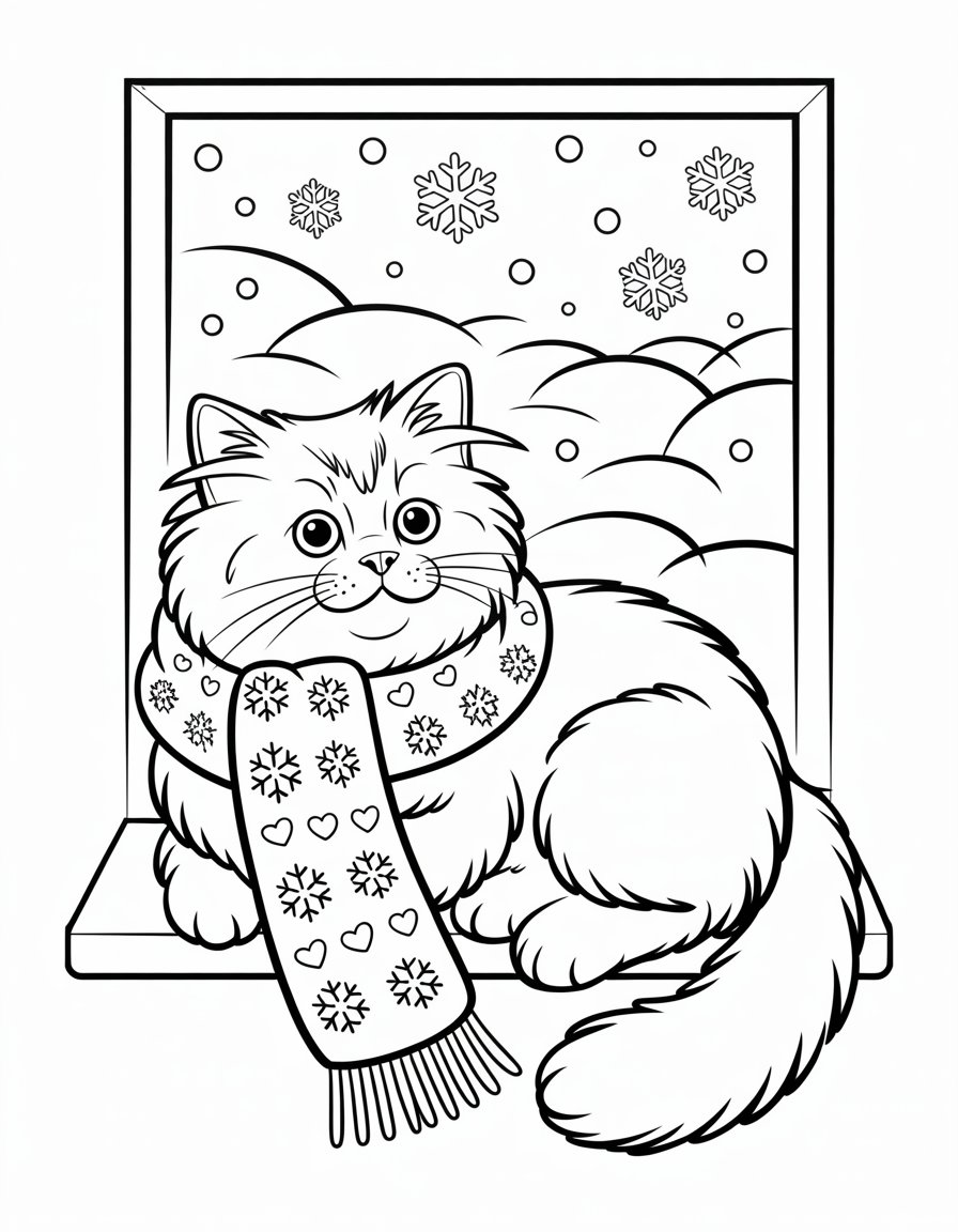 winter cat coloring page