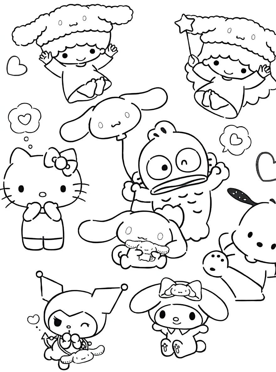 Cinnamoroll and friends playing coloring page