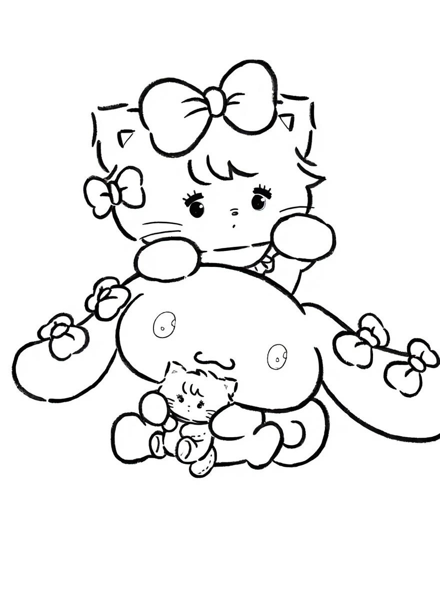 Cinnamoroll and kitten friends coloring page