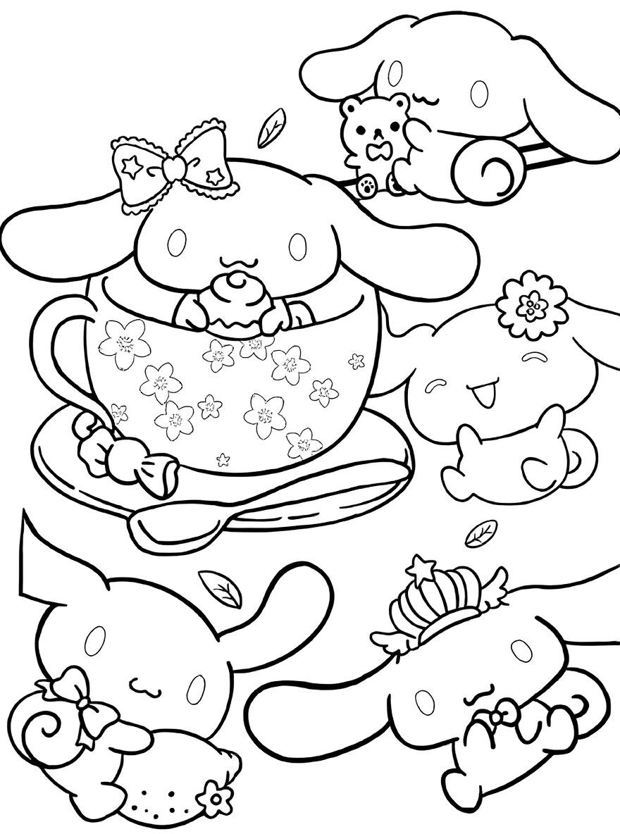 Cinnamoroll friends collage coloring page