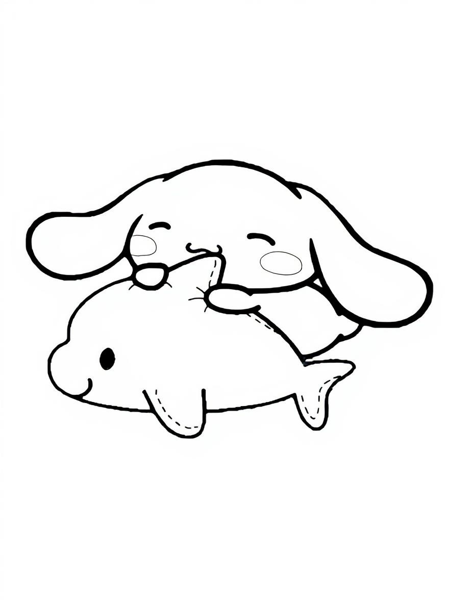cinnamoroll hugging a dolphin coloring page