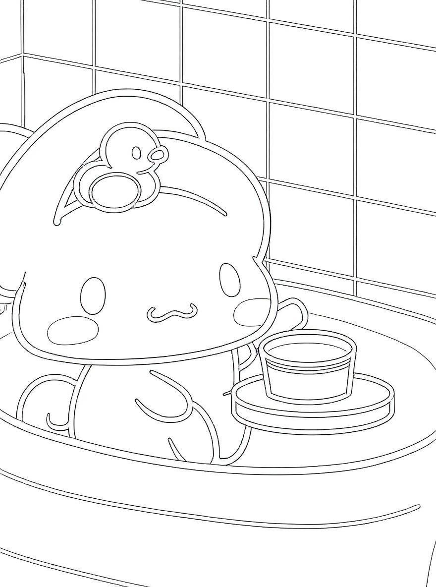 Cinnamoroll in a bathtub coloring page