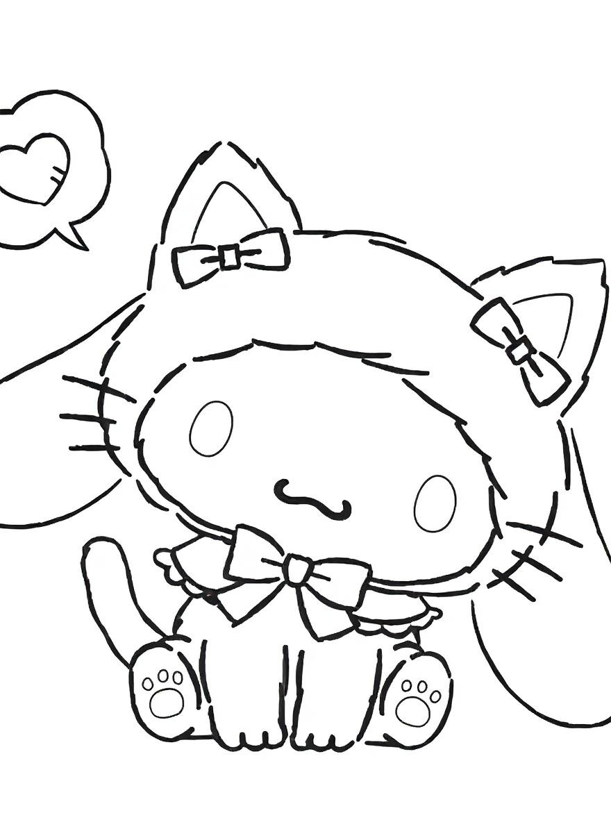 Cinnamoroll in a cat costume coloring page