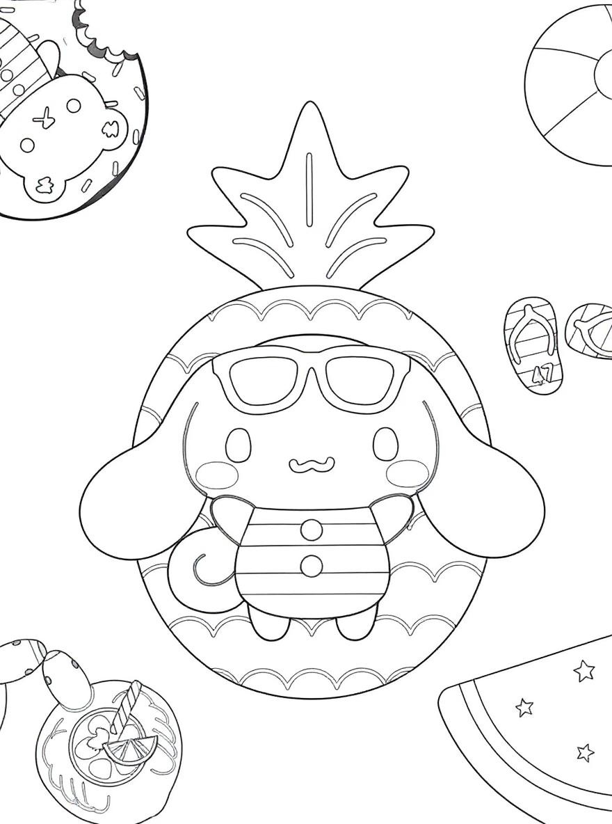 Cinnamoroll in a pineapple float coloring page