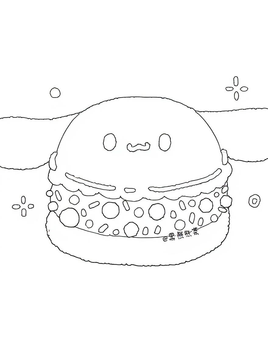 Cinnamoroll peeking over a cake coloring page